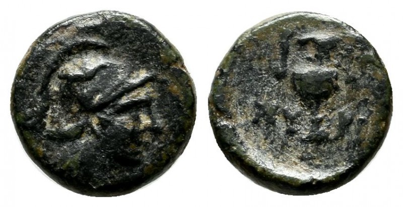 Aeolis, Myrina. Circa 400-200 BC. AE (9mm, 0.96g). Helmeted head of Athena right...