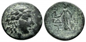 Aeolis, Temnos. 2nd-1st centuries BC. AE (17mm, 3.51g) Wreathed head of Dionysos right / Δ - H / T - A. Athena standing left with Nike and spear; shie...