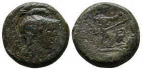Attica, Athens (c.25-19 BC.) AE (19mm-8,39g). Helmeted head of Athena Parthenos right / Α-ΘE. Athena advancing, holding spear and aegis; owl to right,...