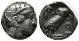 Attica, Athens. Circa 454-404 BC. AR Tetradrachm (23mm, 17.02g). Head of Athena right, wearing earring, necklace, and crested Attic helmet decorated w...