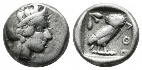 Attica, Athens. Circa 465/2-454 BC. AR Drachm (14mm, 4.12g). Helmeted head of Athena right, with frontal eye / Owl standing right, head facing, with s...