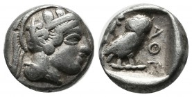 Attica, Athens. Circa 465/2-454 BC. AR Drachm (14mm, 4.16g). Helmeted head of Athena right, with frontal eye / Owl standing right, head facing, with s...