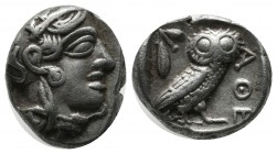 Attica, Athens. Circa 465/2-454 BC. AR Drachm (14mm, 4.23g). Helmeted head of Athena right, with frontal eye / Owl standing right, head facing, with s...