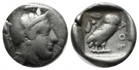 Attica, Athens. Circa 465/2-454 BC. AR Drachm (15mm, 4.12g). Helmeted head of Athena right, with frontal eye / Owl standing right, head facing, with s...