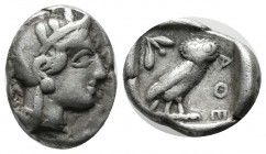 Attica, Athens. Circa 465/2-454 BC. AR Drachm (15mm, 4.16g). Helmeted head of Athena right, with frontal eye / Owl standing right, head facing, with s...