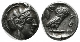 Attica, Athens. Circa 465/2-454 BC. AR Drachm (15mm, 4.26g). Helmeted head of Athena right, with frontal eye / Owl standing right, head facing, with s...