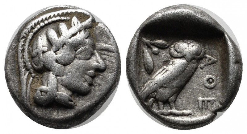 Attica, Athens. Circa 465/2-454 BC. AR Drachm (16mm, 4.19g). Helmeted head of At...