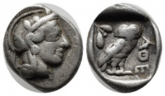Attica, Athens. Circa 465/2-454 BC. AR Drachm (17mm, 4.17g). Helmeted head of Athena right, with frontal eye / Owl standing right, head facing, with s...