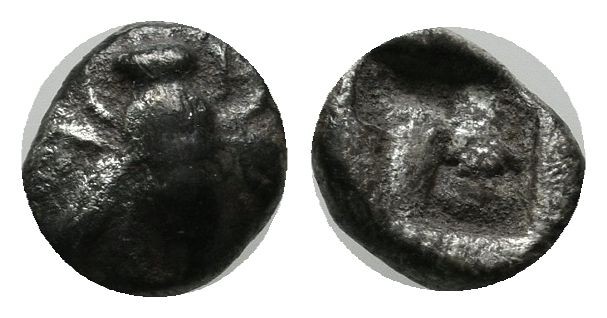 Ionia, Ephesos. Circa 550-500 BC. AR Obol (7mm, 0.39g). Bee. / Quadripartite inc...