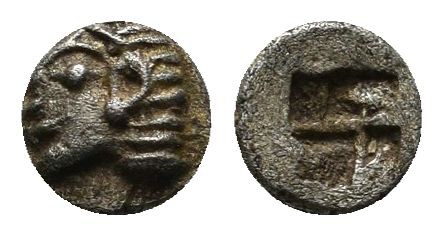 Ionia, Kolophon. circa 525-500 BC. AR Tetartemorion (4mm, 0.20g). Archaic head o...