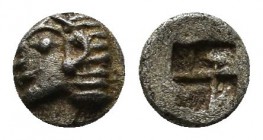 Ionia, Kolophon. circa 525-500 BC. AR Tetartemorion (4mm, 0.20g). Archaic head of Apollo left. / Incuse square punch. SNG Kayhan 343; SNG von Aulock 1...