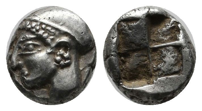 Ionia, Phokaia. Circa 521-478 BC. AR Diobol (9mm, 1.14g). Archaic female head le...
