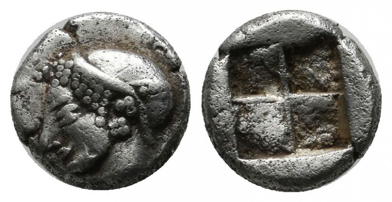 Ionia, Phokaia. Circa 521-478 BC. AR Diobol (9mm, 1.28g). Archaic female head le...