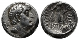 Kings of Cappadocia. Ariobarzanes II (63-52 BC). AR Drachm (15mm, 3.87g). Mint A (Eusebeia-Mazaka), RY 8 (55 BC). Diademed head right. / Athena Nikeph...