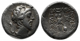 Kings of Cappadocia. Ariobarzanes III Eusebes Philoromaios. 52-42 BC. AR Drachm (17mm, 3.67g). Dated RY 11 (42 BC). Diademed head right. / Athena Nike...