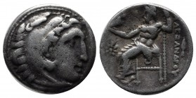 Kings of Macedon. Alexander III (the Great), 336-323 BC. AR Drachm (17mm, 4.12g). Colophon Mint, Circa. 323-319 BC. Early Posthumous issue. Head of He...