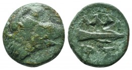 Kings of Thrace, Adaios (c.253-243 BC). AE (13mm-1,92g). Head of boar right. / AΔAI.; spear-head right. HP monogram and Σ below. Dimitrov 393-4 var. (...