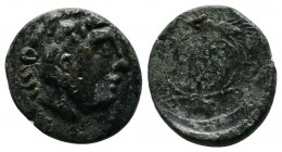 Kings of Thrace, Lysimacheia, Lysimachos (323-281 BC.) AE (14mm-2,32g.) Head of Herakles right, wearing lion's skin headress / BAΣI - ΛΥΣI across fiel...