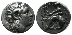 Kings of Thrace. Lysimachos 305-281 BC. AR Drachm (18mm, 4.23g). Ephesos mint. Struck circa 295/4-289/8 BC. Diademed head of the deified Alexander rig...