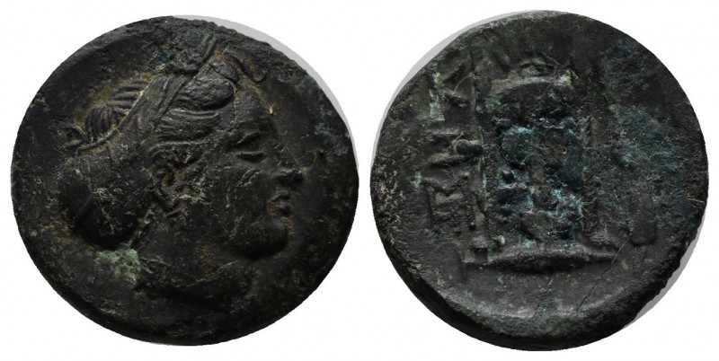 Mysia, Kyzikos. 3rd century BC. AE (18mm, 4.17g). Head of Kore Soteira left, hai...