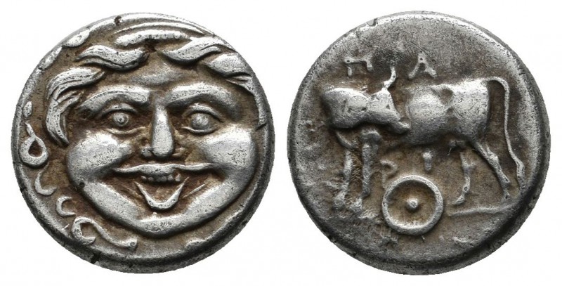 Mysia, Parion, circa 400 BC. AR Hemidrachm (13mm, 2.38g). Facing gorgoneion / Bu...
