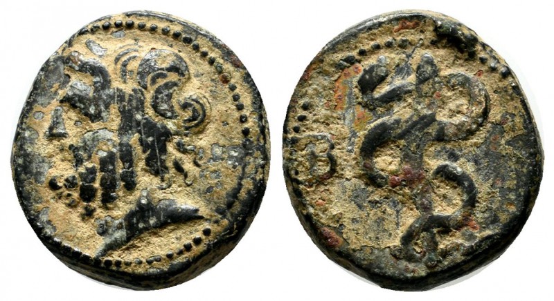 Mysia, Pergamon. 2nd century BC. AE (15mm, 3.67g). Head of Asklepios right / Ser...