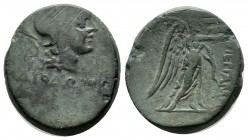 Mysia, Pergamon. Circa 133-27 BC. AE (19mm, 6.58g) Helmeted head of Athena right / Nike standing right, holding wreath and palm. SNG France 1781; BMC ...
