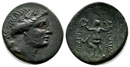 Pamphylia, Perge. Circa 170-155 BC. AE (20mm, 5.04g). Laureate head of Artemis right,quiver over shoulder / Artemis standing left, holding wreath and ...