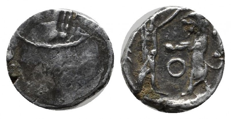 Samaria. Circa 400-300 BC. Obol AR (9mm, 0.67g). Sidonian galley to left over wa...