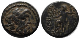 Seleucis and Pieria. Antioch. Dated year 13 of the Pompeian Era=54/53 BC. AE (20mm, 8.66g). Laureate head of Zeus right / Zeus seated left, holding Ni...