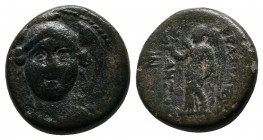 Seleukid Kingdom, Antiochos I Soter, c.281-261 BC. Smyrna or Sardes mint. AE (13mm-2,55g). Helmeted head of Athena facing / Nike standing left, holdin...
