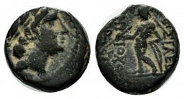 Seleukid Kingdom. Antiochos III ‘the Great’ (223-187 BC). AE (12mm, 2.00g). Antioch. Laureate head right. / BAΣΙΛΕΩΣ ΑΝΤΙΟΧΟΥ. Apollo standing left, l...