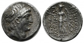 Seleukid Kingdom. Antiochos VII Euergetes (Sidetes). 138-129 BC. AR Drachm (16mm, 3.98g). Uncertain mint in Syria, Northern Mesopotamia, or Cilicia. D...