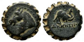 Seleukid Kingdom. Demetrios I. 162-150 BC. AE (15mm, 3.96g). Antioch mint. Head of horse left / Head of elephant right. Houghton 172; SNG Spaer 1299.