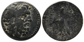 Seleukid Kingdom. Demetrios II Nikator (129-125 BC). AE (24mm, 13.08g). Antioch mint. Diademed head of Zeus right. / Athena standing left, holding cro...