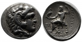 Seleukid Kingdom. Seleukos I Nikator AR Tetradrachm (27mm, 16.83g). Seleukeia on the Tigris, circa 300-281 BC. Head of Herakles right, wearing lion sk...