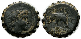 Seleukid Kingdom. Antiochos VI Dionysos. 144-142 BC. Serrate AE (21mm, 8.32g). Antioch on the Orontes mint. Struck mid 143(?)-circa 142 BC. Radiate an...