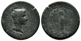 Aeolis, Aegae. Augustus. 27 BC-AD 14. AE (20mm, 5.78g). Diphilos Phaita, magistrate. Bare head right / Apollo standing right, holding taenia and laure...