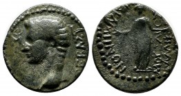 Caria, Cidrama. Caligula(?). AD 37-41. AE (18mm, 4.64g). Mousaius Callicratus Pr., magistrate. Bare head left. / Goddess standing facing with arms out...