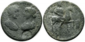 Caria, Stratonikeia. Caracalla with Plautilla (198-217). Medallic AE. (37mm, 28.95g) Kl. Nikephoros Dionysios, prytanis for the second time. Laureate,...