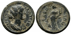 Caria, Tabai. Faustina II Junior, wife of Marcus Aurelius, 161-180 AD. AE (24mm, 9.74g). ΦAVCTЄINA - CEBACTH. Draped bust right. / TABH-IΩN, Tyche sta...
