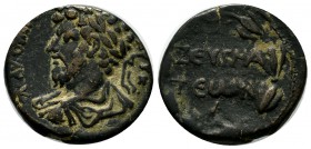 Commagene, Zeugma. Lucius Verus. AD 161-169. AE (21mm, 8.36g). Laureate and draped bust left, seen from behind / ZEVΓMA/TEWN/Δ, legend in three lines ...