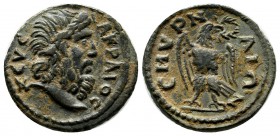 Ionia, Smyrna. Pseudo-autonomous. 2nd-3rd centuries BC. AE (17mm, 4.41g) . ZEYC AKPAIOC. Laureate head of Zeus right. / CMYPNAIΩN. Eagle standing left...