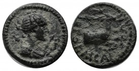 Lydia, Hierocaesarea. Pseudo-autonomous. Time of Trajan-Hadrian (98-138). AE (15mm, 2.99g). Draped bust of Artemis right, with quiver to left and bow ...
