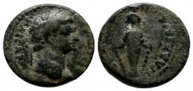 Lydia, Philadelphia. Domitianus AD 91-96. AE (17mm, 3.80g) Lagetes as magistrate. DOMITIANOC KAICAR, laureate bust right / EPI LAGETA FILADELFEѠN, fem...