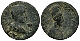 Mesopotamia, Edessa. Gordian III with Abgar X Phraates 238-244 AD. AE (25mm, 9.18g). AV[...] ΓOPΔIANOC CЄB, laureate head right; star in right field /...
