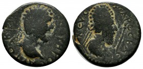 Mesopotamia, Edessa. Septimius Severus AD 193-211. AE (20mm, 6.49g). Laureate head of Septimius Severus right / Diademed and draped bust of Abgar righ...