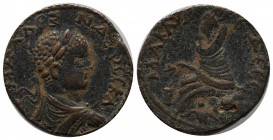 Mesopotamia, Edessa. Severus Alexander. AE. (25mm, 11.05g). Bare-headed, draped, and cuirassed bust right, seen from behind / Tyche seated left on roc...