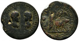 Mesopotamia, Rhesaena. Trajan Decius and Herennia Etruscilla (249-251 AD.) AE (28mm, 13.00g). Confronted laureate busts of Trajan Decius on left, and ...
