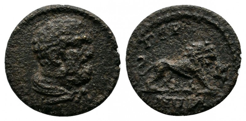 Mysia (Lydia?), Germe. 193-235 AD. AE (12mm-1,30g). Bearded bust of Herakles rig...